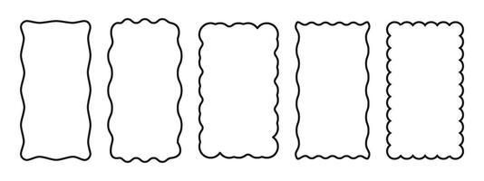 Set of rectangular scalloped and wavy frame. Pop vintage groovy border. illustration on white background vector