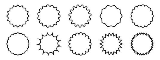 Circle scalloped frame. Simple label and sticker form. Flower silhouette lace frame. illustration isolated on white background vector