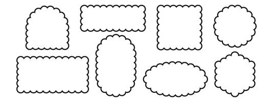 Set of rectangular scalloped and wavy frame. Pop vintage groovy border. illustration on white background vector