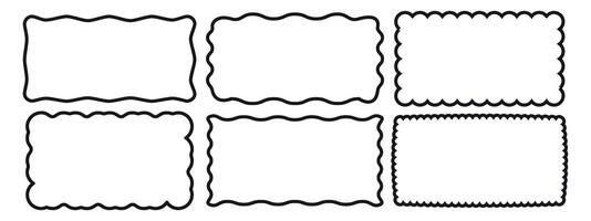 Set of rectangular scalloped and wavy frame. Pop vintage groovy border. illustration on white background vector