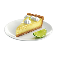 Slice of key lime pie on a plate on transparent background png