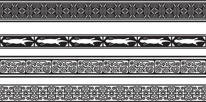 set of seamless monochrome national native american ornaments. Endless ethnic black borders, frames of the peoples of America, Aztec, Maya, Incas. For sandblasting, plotter and laser cutting. vector