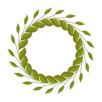 wreath of leaves with branches. Frame for the inscription. Template for a postcard. Green circle of leaves. Invitation to a holiday. vector