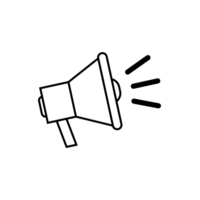 Alto-falante linha ícone, megafone e local na rede Internet botão, chifre gráficos, uma linear padronizar png