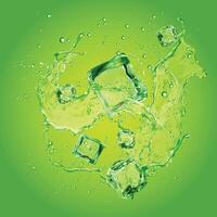 Green Color with ice cubes Fresh with green Splash vector