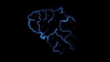 Neon frame effect map of Lithuania, glow, black background. video