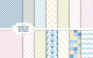 Collection of colorful seamless geometric patterns. Delicate cute modern backgrounds. Trendy bright textile prints. Vibrant endless design vector
