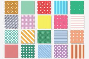 Collection of colorful geometric seamless patterns. Simple bright textures. Repeatable bright minimalistic backgrounds with polka dots and lines. Textile vibrant endless prints vector