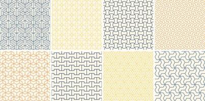 Collection of seamless ornamental patterns. Color simple oriental symmetry backgrounds. Geometric tile mosaic design. Grid textures decorative outline prints vector