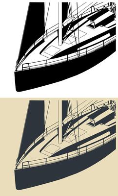 Modern sailing yacht close up