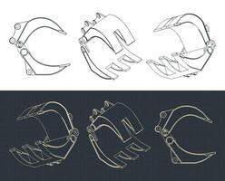 Tractor grab loader blueprints vector