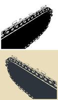 Chainsaw tire and chainsaw chain close-up vector