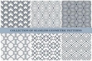 Collection of black and white ornamental seamless geometric patterns. Elegant endless ornate backgrounds. Repeatable monochrome textile prints vector