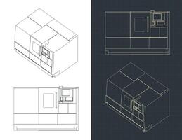 CNC turning milling machine blueprints vector
