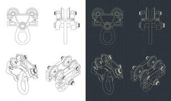 Overhead hoist crane trolley blueprints vector