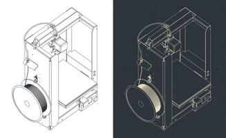 3D Printer isometric blueprints vector