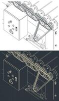 Roller conveyor mechanism and control closeup drawings vector