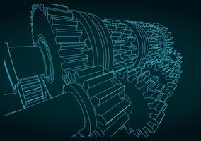 Gearbox close-up drawing vector