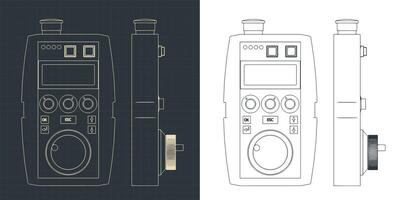 Hand remote control for CNC machine blueprints vector