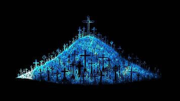 Neon frame effect Hill of Crosses in Lithuania, glow, black background. video