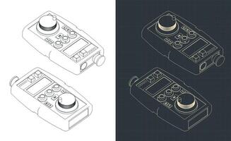 Hand remote control for CNC machine isometric blueprints vector