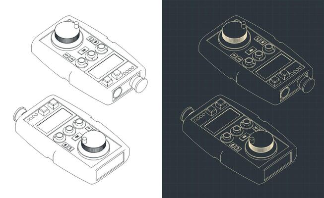 Hand remote control for CNC machine isometric blueprints