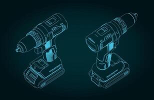 Cordless drill isometric blueprint vector