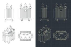 Power three-phase transformer blueprints vector