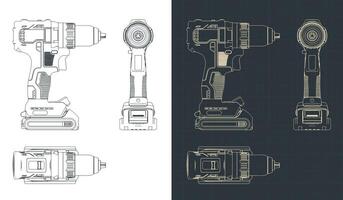 Cordless drill blueprints vector