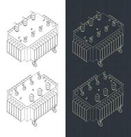 Power transformer isometric blueprints vector