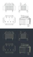 Power transformer blueprints vector