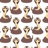 Pattern with snake in flat style on white background. Cartoon illustration of a cobra on a white background. Symbol of the 2025 year. Pattern for textile, wrapping paper, background. vector
