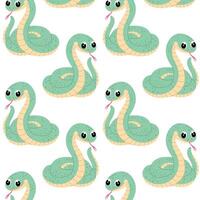Pattern with snake in flat style on white background. Snake in flat style. Cartoon illustration of a viper. Symbol of the 2025 year. Pattern for textile, wrapping paper, background. vector