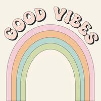 Cute rainbow with lettering. Hipster retro y2k rainbow psychedelic element. Funky illustration in vintage hippy style. Colorful illustration in vintage style. A retro design element of the 70s vector