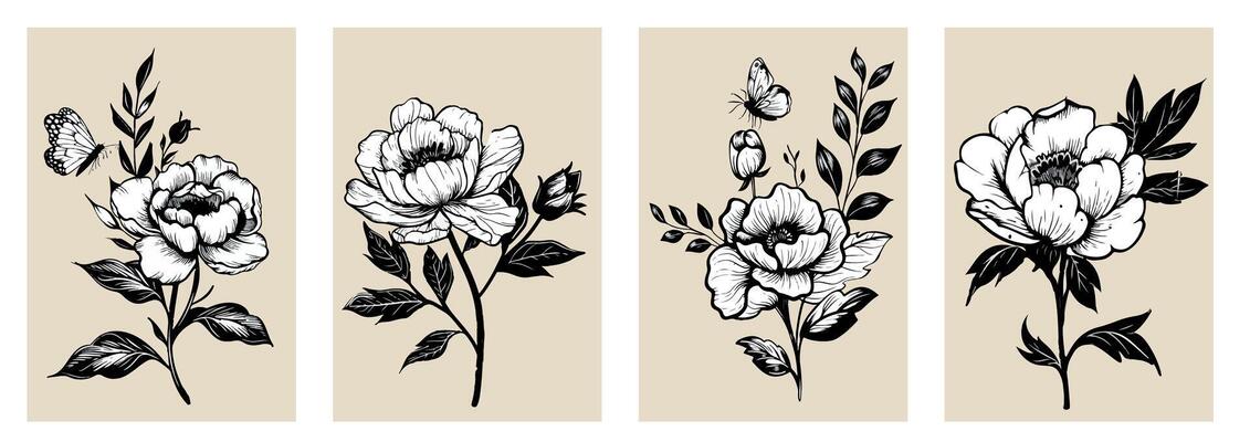 Minimalistic illustration of botanical floral design Peony flower with halftone stipple effect, for grunge punk y2k collage design. For tattoo, invitations, greeting cards, decor