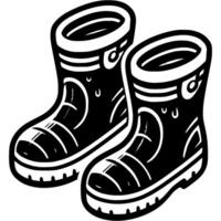 High rubber farm boots in monochrome. Safety shoes for gardening. Simple minimalistic in black ink drawing on white background vector