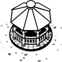 Summer gazebo on lawn in monochrome. Open garden pavilion. Simple minimalistic in black ink drawing on white background vector