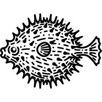Spiny pufferfish doodle icon. Dangerous poisonous fish. Simple minimalistic symbol in black on white background vector