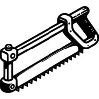 Hacksaw for metal in monochrome. Tool for sawing metal products. Simple minimalistic in black ink drawing on white background vector