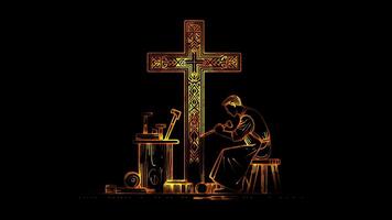 Neon frame effect traditional art of cross-crafting in Lithuania, glow, black background. video