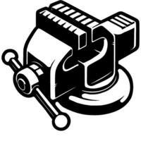 Bench vice for metal processing in monochrome. Metalworking work bed. Simple minimalistic in black ink drawing on white background vector