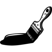 Construction brush applies paint to surface in monochrome. Painting repair work. Simple minimalistic in black ink drawing on white background vector