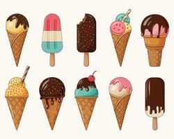 Ice cream set with dark outline vector