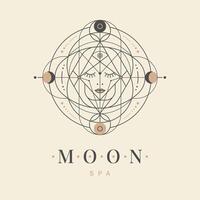 Elegant Sacred Geometry Design with Female Face and Celestial Elements in Minimalist Style. Elegant logo design vector