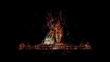 Neon frame effect Batu Caves,iconic golden statue of Lord Murugan, glow, black background. video
