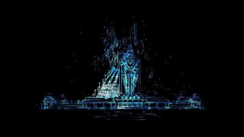 Neon frame effect Batu Caves,iconic golden statue of Lord Murugan, glow, black background. video