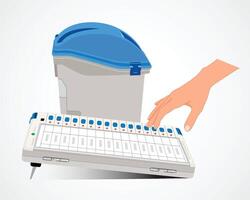 Man casting vote on EVM machine vector