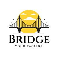 A sunset with a simple connecting bridge silhouette can be used as a road transport travel logo vector