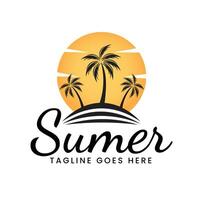 Tropical Island with three palm trees logo template design vector