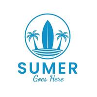 illustration of Surfboard with Tropical Palm Trees for Summer Surf logo design vector